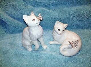 2 Lenox Butterfly Cat Figurines Eye To Eye & Enchantment Cute Cat Look