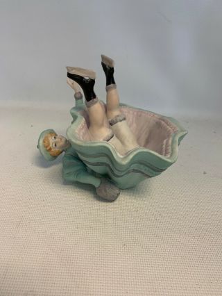 Occupied Japan Ardalt Bisque Figurine Bottoms Up Lady Ice Skater Turuoise Pink