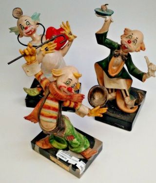 3 Simonetti Clown Figurines - Depose Italy 951,  952 And 954 Carrara Marble