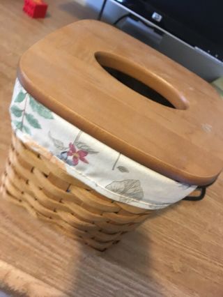 Longaberger 2003 Natural Basket Tall Tissue Box Holder Protector And Lid