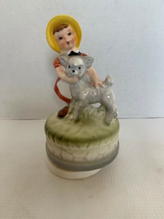 Vintage Artmark Musicbox Mary Had A Little Lamb Figurine Japan