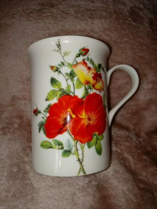 Stechcol Gracie Bone China Cup Mug White Redyellow Floral Rose Poppy Coffee Tea