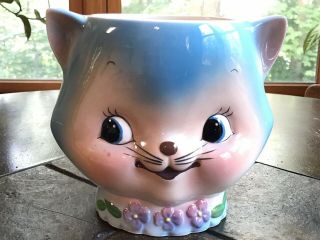 Vintage Ceramic Cat Kitten Head Planter Retro Planter Blue Eyed Cat