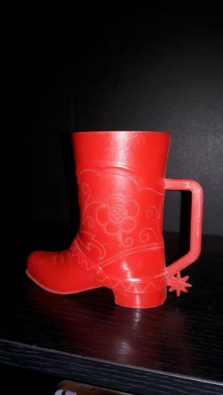 Vtg Red Plastic Cow Boy Girl Boot with Spur Western Cup Mug 4