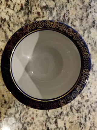 Vintage Lemax Ceramic Dark Blue Vase w/Hand Painted Gold Floral Design 3