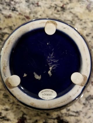 Vintage Lemax Ceramic Dark Blue Vase w/Hand Painted Gold Floral Design 4