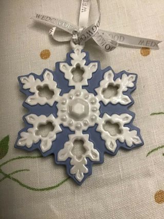 Wedgwood Pierced Snowflake Christmas Ornament Blue White Jasperware Euc