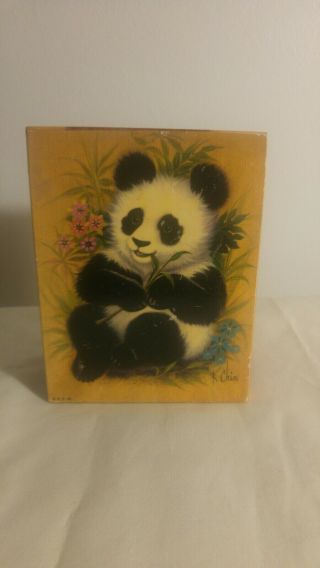 Vintage Cedar Trinket Jewelry Box Panda Artist Signed K.  Chin