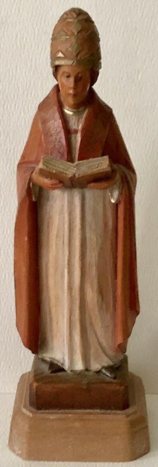 Vintage Anri Italy Hand Carved Wood Holy Red Robed Catholic Pope Cardinal Bible