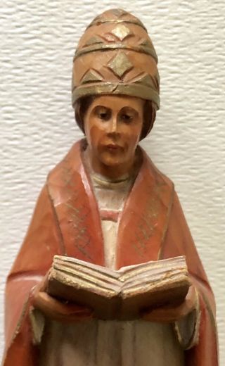 Vintage ANRI Italy Hand Carved Wood Holy Red Robed Catholic Pope Cardinal Bible 2