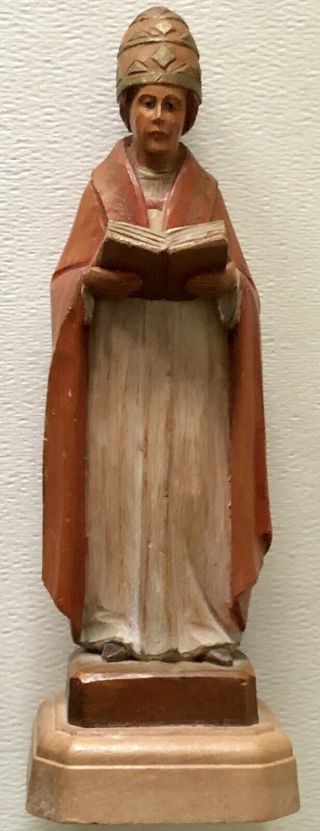 Vintage ANRI Italy Hand Carved Wood Holy Red Robed Catholic Pope Cardinal Bible 3