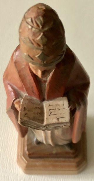 Vintage ANRI Italy Hand Carved Wood Holy Red Robed Catholic Pope Cardinal Bible 5