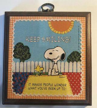 Vintage Hallmark Peanuts Snoopy & Woodstock Keep Smiling Plaque 1970s