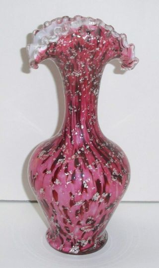 Vintage Vasa Murrhina Spatter Glass Vase With Ruffled Edge