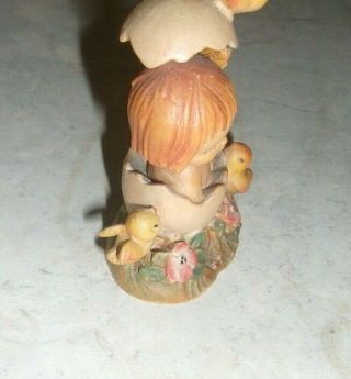 2 Vtg ANRI Italy Ferrandiz Easter Carved Wood Figurines Girl w/Egg & 1 w/rabbit 4
