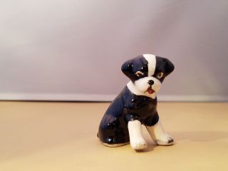 Vintage Miniature Porcelain / Ceramic Black & White Dog Figurine Made In Japan