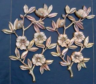 2 Vtg Syroco Hollywood Regency Rose Gold Flower Branch Floral Wall Hangings Ex