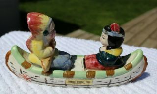 Vintage Indians Man And Woman In Canoe Salt And Pepper Shakers - Japan