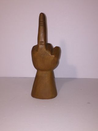Vintage Carved Wood Middle Finger Hand Flip Flipping Bird Sculpture 1970 