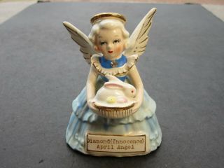 Vtg Sr Co.  Japan Ceramic Diamond Innocence April Ceramic Angel Figurine
