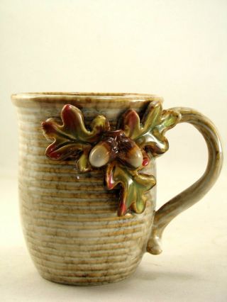 Oak Leaf And Acorn Ceramic Pottery Glazed Coffee Cup Mug Fall Colors