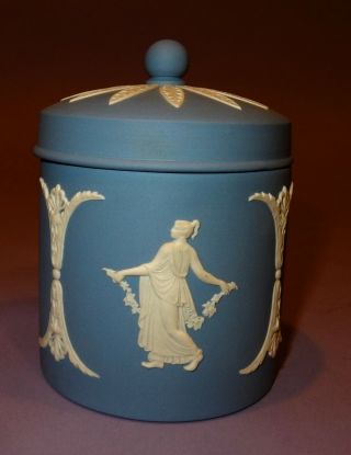 Wedgwood White On Blue Jasperware Jasper Ware Jar Lid Dancing Horis Hours Aa