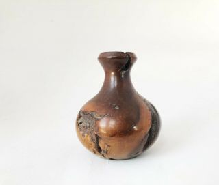 Vintage 1960 ' s 1970 ' s Mid Century Modern Burl Wood Turned Small Vase 2