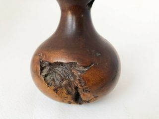 Vintage 1960 ' s 1970 ' s Mid Century Modern Burl Wood Turned Small Vase 4