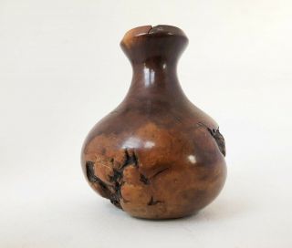 Vintage 1960 ' s 1970 ' s Mid Century Modern Burl Wood Turned Small Vase 5