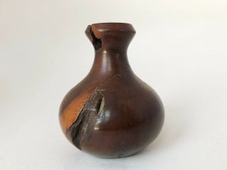 Vintage 1960 ' s 1970 ' s Mid Century Modern Burl Wood Turned Small Vase 8