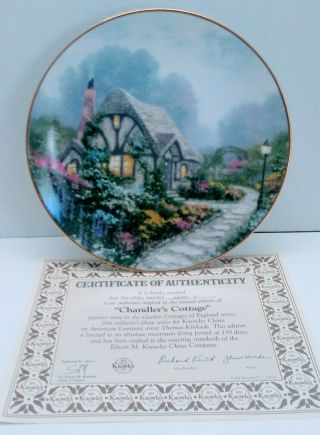1991 Knowles Thomas Kinkade Chandlers Cottage 1st Issue Plate 3558