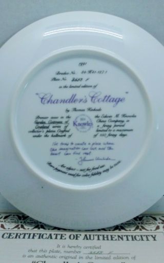 1991 Knowles Thomas Kinkade Chandlers Cottage 1st Issue Plate 3558 4