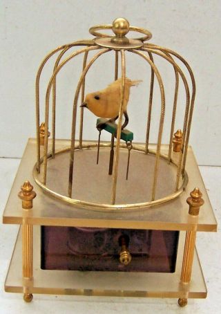 Vintage Japan Mechanical Wind - Up Bird In Cage Music Box Lucite Birdcage