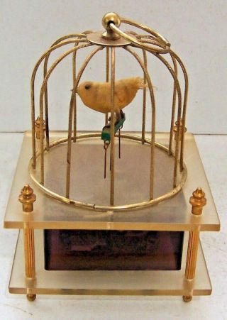 Vintage Japan Mechanical Wind - Up Bird in Cage Music Box Lucite Birdcage 2