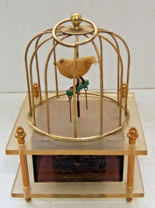 Vintage Japan Mechanical Wind - Up Bird in Cage Music Box Lucite Birdcage 3