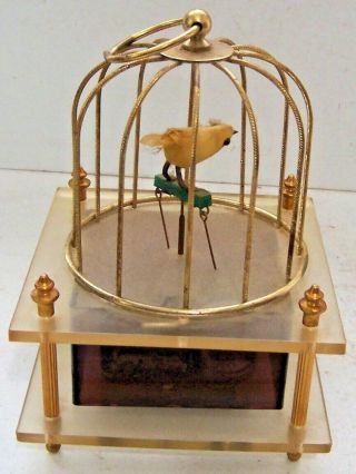 Vintage Japan Mechanical Wind - Up Bird in Cage Music Box Lucite Birdcage 4