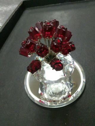 Swarovski Crystal Figurine Vase Of Red Roses Flowers 283384