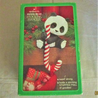 Vintage Hallmark Christmas Stocking Hanger Holder Panda Bear Box