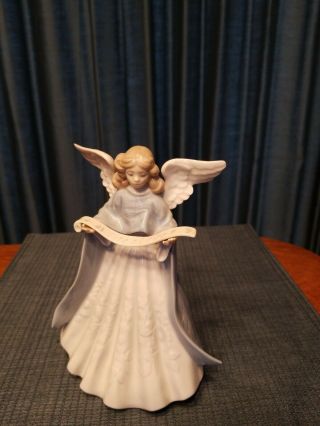 Vintage Lladro 1991 Angel Tree Topper Figurine With Blue Robe Signed