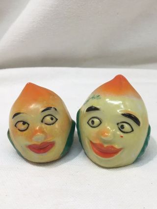 Vintage Anthropomorphic Salt And Pepper Shakers Peach Clown