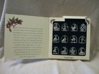 2000 Longaberger 12 Gifts Of Christmas Miniature Pewter Basket Ornaments