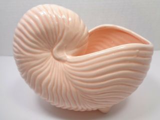 Vintage Pale Pink Glazed Ceramic Snail Shell Shaped Flower Pot/planter 1950s