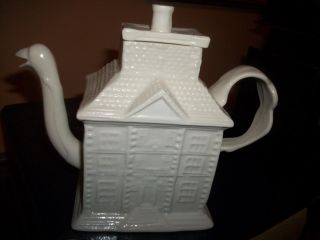 Teapot,  Vintage White Ceramic - Looks Like An Ostrich Head Pouring Spout