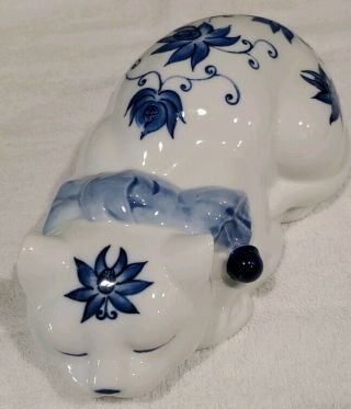 Vintage Andrea By Sadek Handpainted White/blue Flowers Cat Figurine Japan.