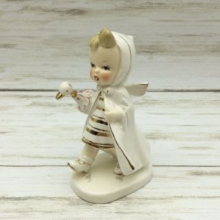 Vintage Napco Ceramic White Angel With Umbrella Figurine 230