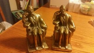 Us President Abraham Lincoln Brass Cast Metal Abe Bookends 2 Pounds Each 7 " H