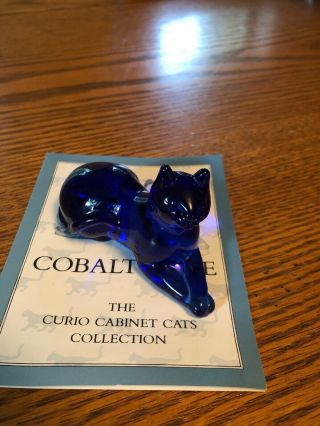 The Franklin Curio Cabinet Cobalt Blue Glass Cat Figurine