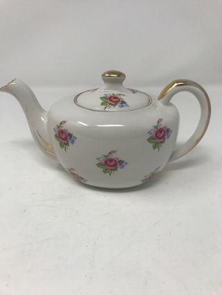 Ellgreave England Vintage Porcelain China Hand Painted Teapot Pink Roses