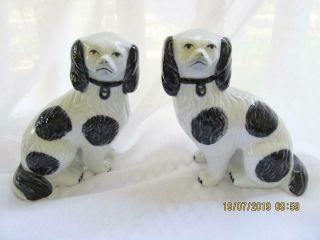 Pair Staffordshire Type Ceramic Porcelain Dog Statue Figurines