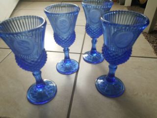 Blue Avon Fostoria George Martha Washington Crystal Goblets Glass Vintage Set 4